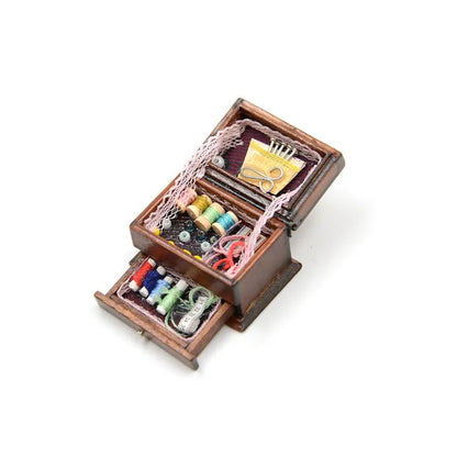 Vintage 1 - 12 Dollhouse Sewing Needlework Kit Box Mini Decor