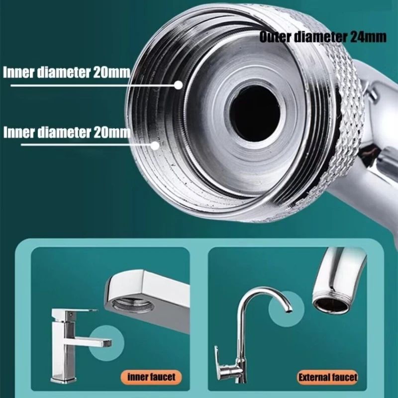 Universal 1080° Rotation Metal Faucet Sprayer Head - Kitchen & Bathroom Extender Nozzle