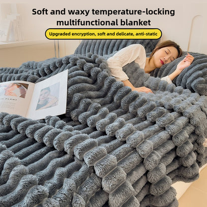Solid Thickened Wide Striped Flannel Blanket, Multifunctional Bed Sheet Cover, Sofa Nap Blanket, Comfortable Throw