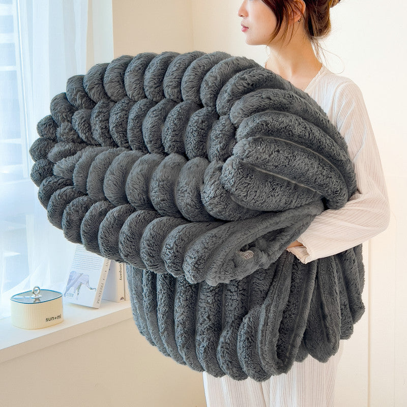 Solid Thickened Wide Striped Flannel Blanket, Multifunctional Bed Sheet Cover, Sofa Nap Blanket, Comfortable Throw