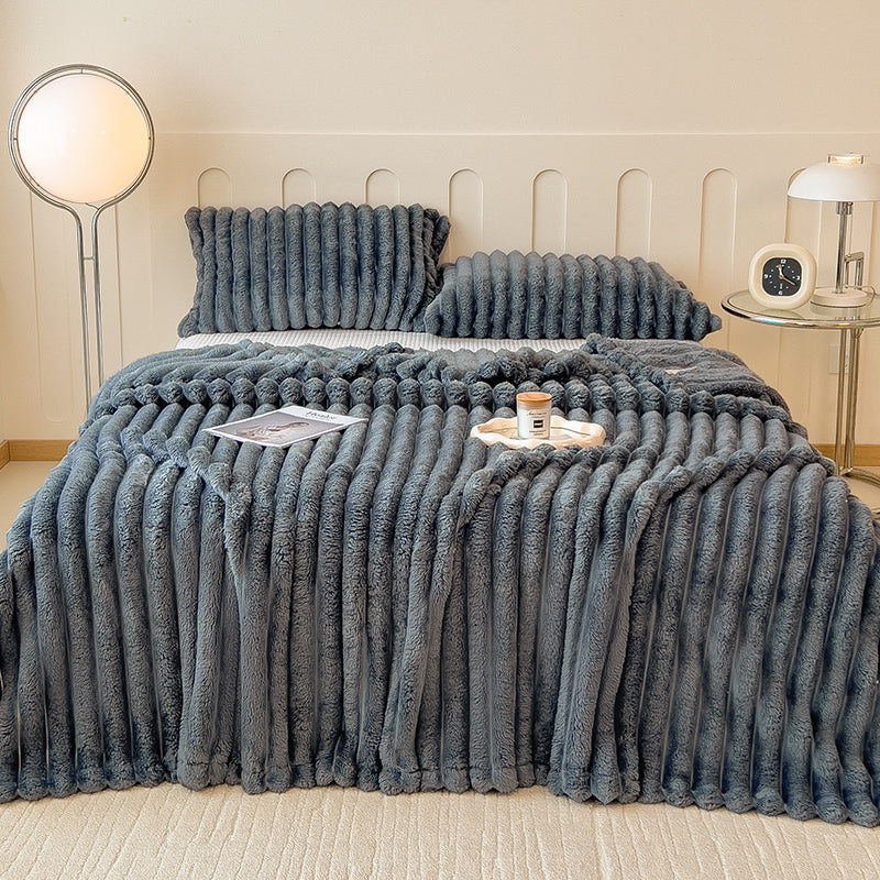Solid Thickened Wide Striped Flannel Blanket, Multifunctional Bed Sheet Cover, Sofa Nap Blanket, Comfortable Throw