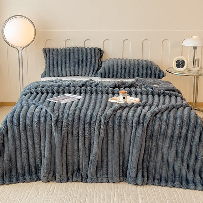 Solid Thickened Wide Striped Flannel Blanket, Multifunctional Bed Sheet Cover, Sofa Nap Blanket, Comfortable Throw