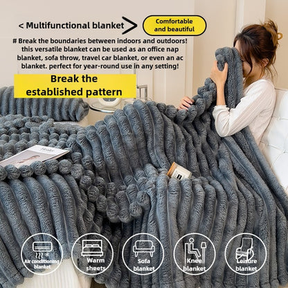 Solid Thickened Wide Striped Flannel Blanket, Multifunctional Bed Sheet Cover, Sofa Nap Blanket, Comfortable Throw