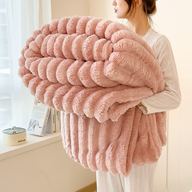 Solid Thickened Wide Striped Flannel Blanket, Multifunctional Bed Sheet Cover, Sofa Nap Blanket, Comfortable Throw