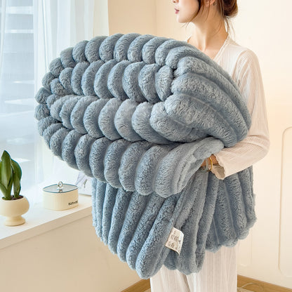 Solid Thickened Wide Striped Flannel Blanket, Multifunctional Bed Sheet Cover, Sofa Nap Blanket, Comfortable Throw