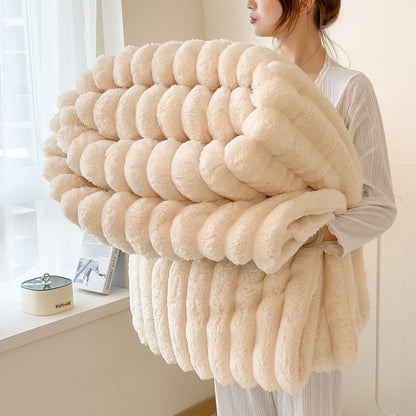 Solid Thickened Wide Striped Flannel Blanket, Multifunctional Bed Sheet Cover, Sofa Nap Blanket, Comfortable Throw