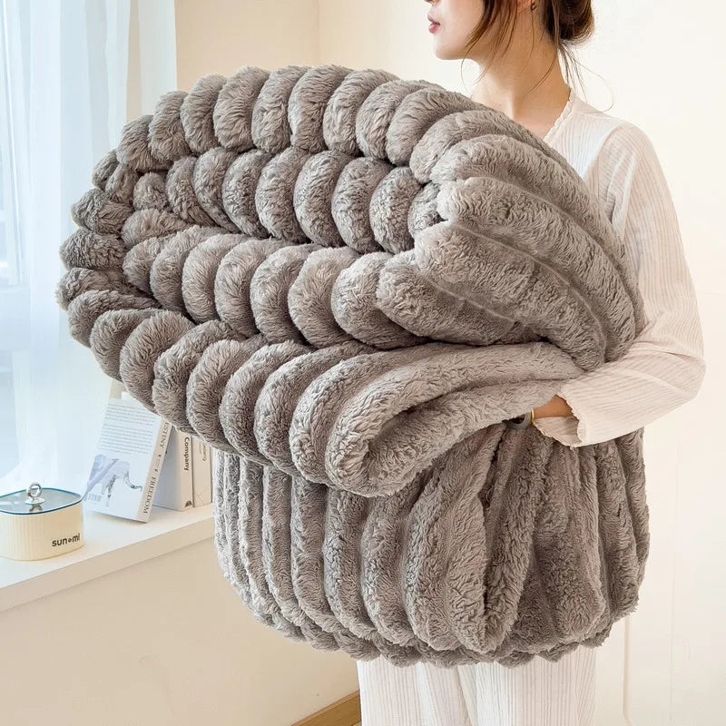 Solid Thickened Wide Striped Flannel Blanket, Multifunctional Bed Sheet Cover, Sofa Nap Blanket, Comfortable Throw