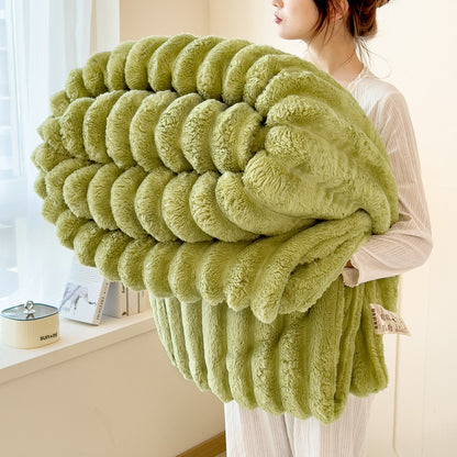 Solid Thickened Wide Striped Flannel Blanket, Multifunctional Bed Sheet Cover, Sofa Nap Blanket, Comfortable Throw
