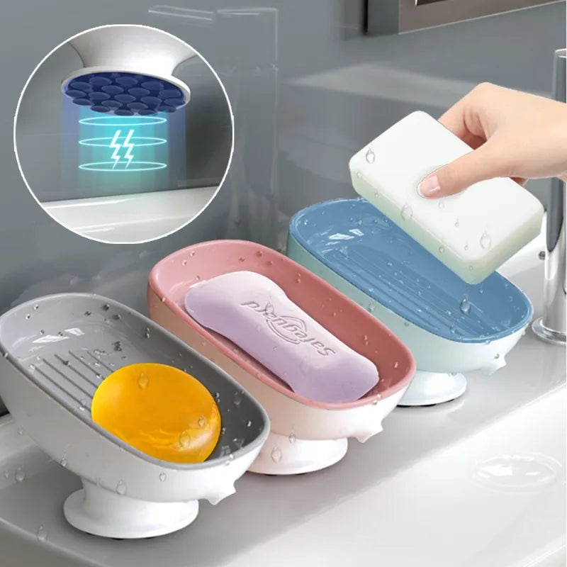 Bathroom Soap Dishes Holder with Self Draining Soap Box, Super Suction Soap Container for Bathroom Accessories