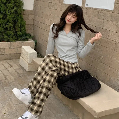 Fashion Warm Plush Pants, Cashmere Thick Plaid, Ladies Winter Casual Loose Wide-legged Pants for Streetwear
