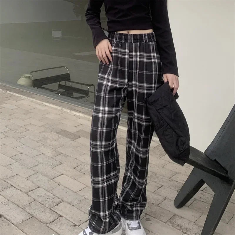 Fashion Warm Plush Pants, Cashmere Thick Plaid, Ladies Winter Casual Loose Wide-legged Pants for Streetwear