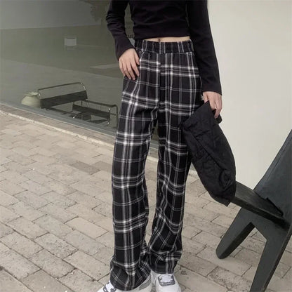 Fashion Warm Plush Pants, Cashmere Thick Plaid, Ladies Winter Casual Loose Wide-legged Pants for Streetwear