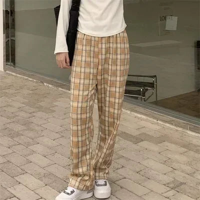 Fashion Warm Plush Pants, Cashmere Thick Plaid, Ladies Winter Casual Loose Wide-legged Pants for Streetwear