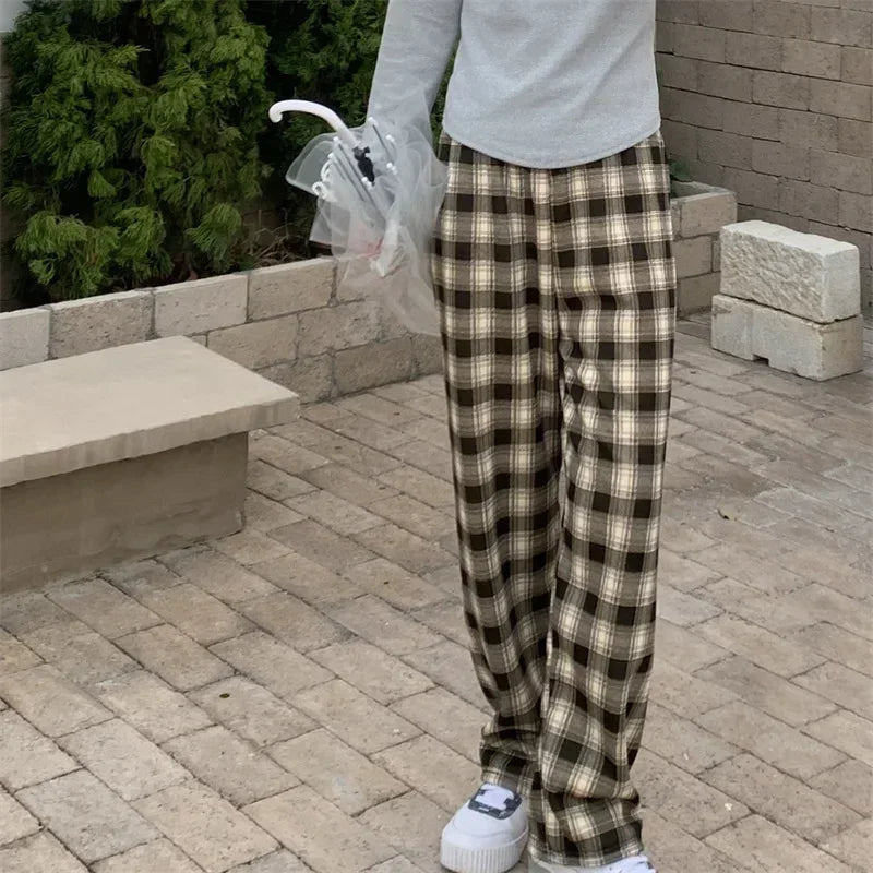 Fashion Warm Plush Pants, Cashmere Thick Plaid, Ladies Winter Casual Loose Wide-legged Pants for Streetwear