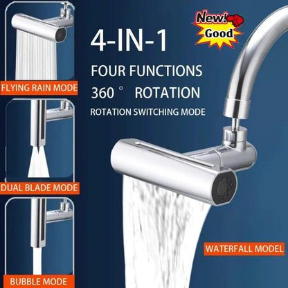 Modern 4-Mode Waterfall Kitchen Faucet – 720° Swivel Spout Mixer