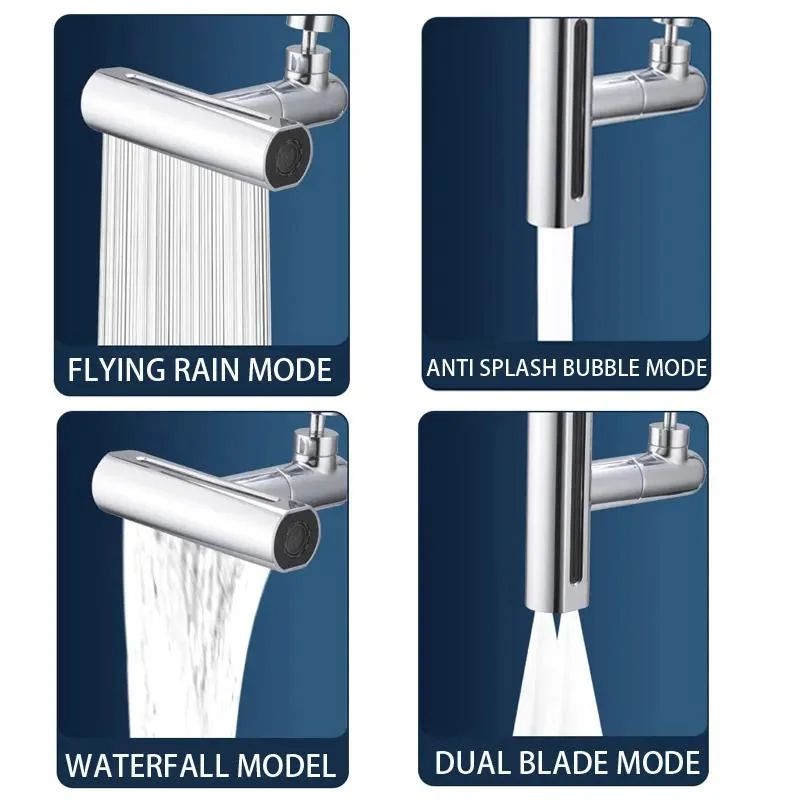 Modern 4-Mode Waterfall Kitchen Faucet – 720° Swivel Spout Mixer