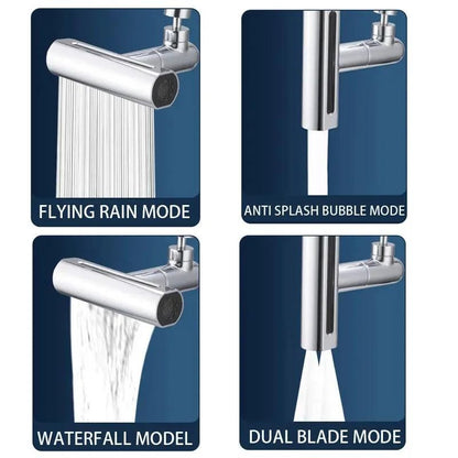 Modern 4-Mode Waterfall Kitchen Faucet – 720° Swivel Spout Mixer