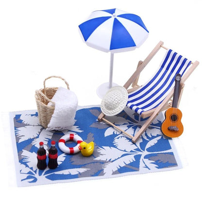 Mini Beach Umbrella & Deckchair Set for Dollhouses