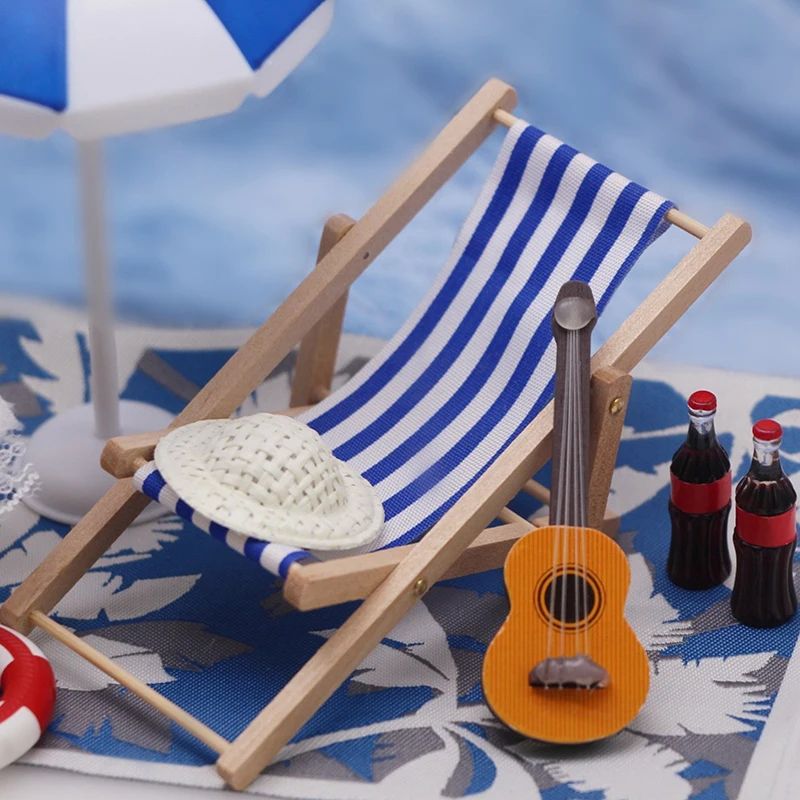 Mini Beach Umbrella & Deckchair Set for Dollhouses
