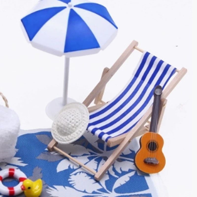 Mini Beach Umbrella & Deckchair Set for Dollhouses
