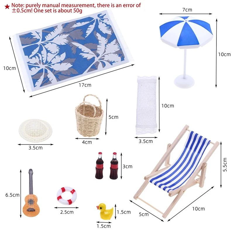 Mini Beach Umbrella & Deckchair Set for Dollhouses
