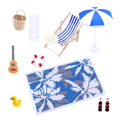 Mini Beach Umbrella & Deckchair Set for Dollhouses
