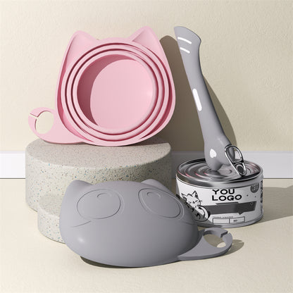 Multifunctional Pet Wet Food Feeding Scoop, Silicone Cat Food Can Lid and Spoon Set, Can Opener for Sealed Storage