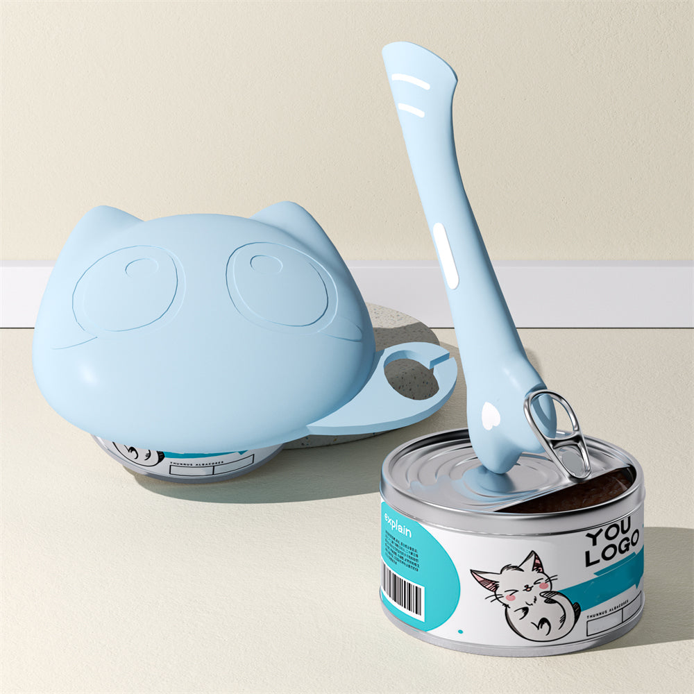 Multifunctional Pet Wet Food Feeding Scoop, Silicone Cat Food Can Lid and Spoon Set, Can Opener for Sealed Storage