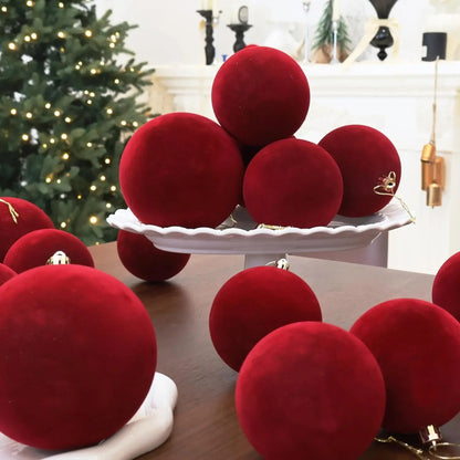 White Red Velvet Christmas Balls Ornaments Tree Hanging Pendants