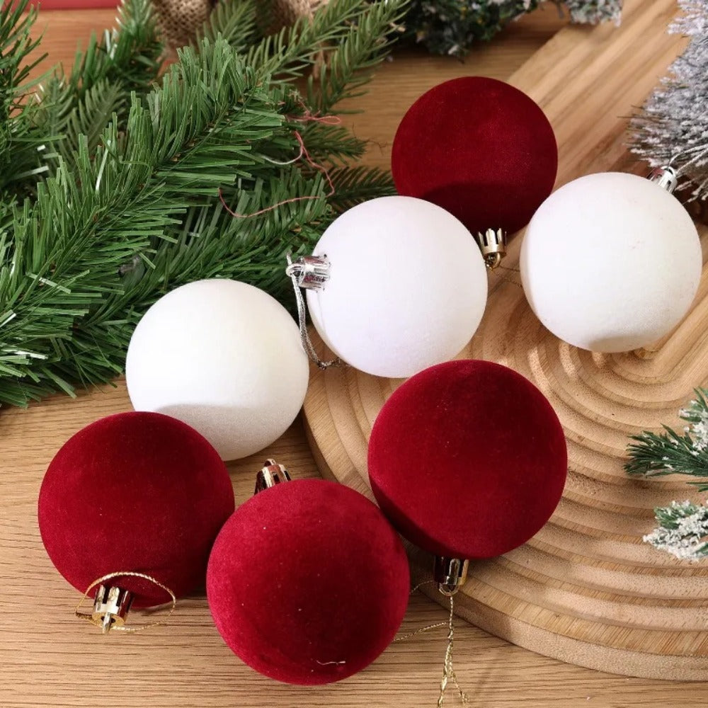 White Red Velvet Christmas Balls Ornaments Tree Hanging Pendants