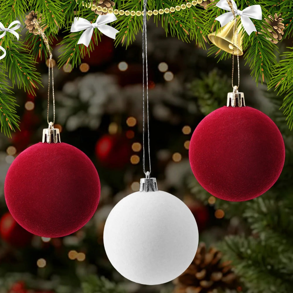 White Red Velvet Christmas Balls Ornaments Tree Hanging Pendants