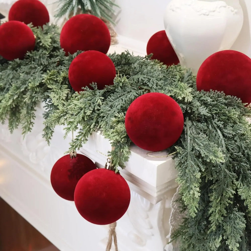 White Red Velvet Christmas Balls Ornaments Tree Hanging Pendants