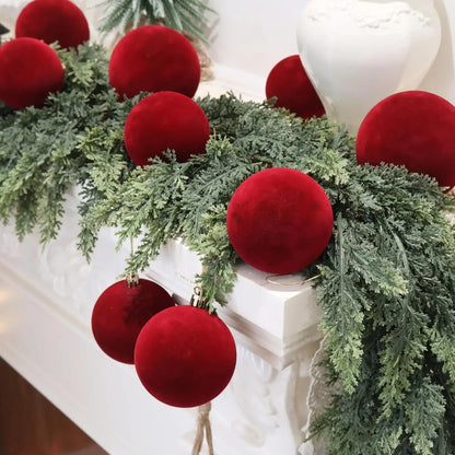 White Red Velvet Christmas Balls Ornaments Tree Hanging Pendants