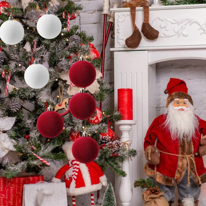White Red Velvet Christmas Balls Ornaments Tree Hanging Pendants