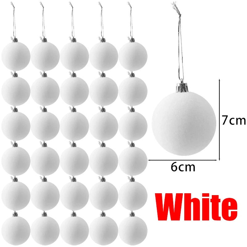 White Red Velvet Christmas Balls Ornaments Tree Hanging Pendants