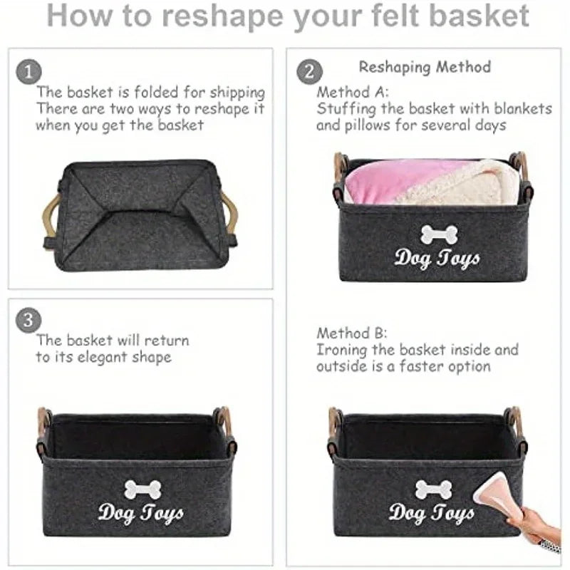 Felt pet toy box, storage basket box, dog toy box for organising pets