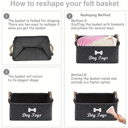 Felt pet toy box, storage basket box, dog toy box for organising pets