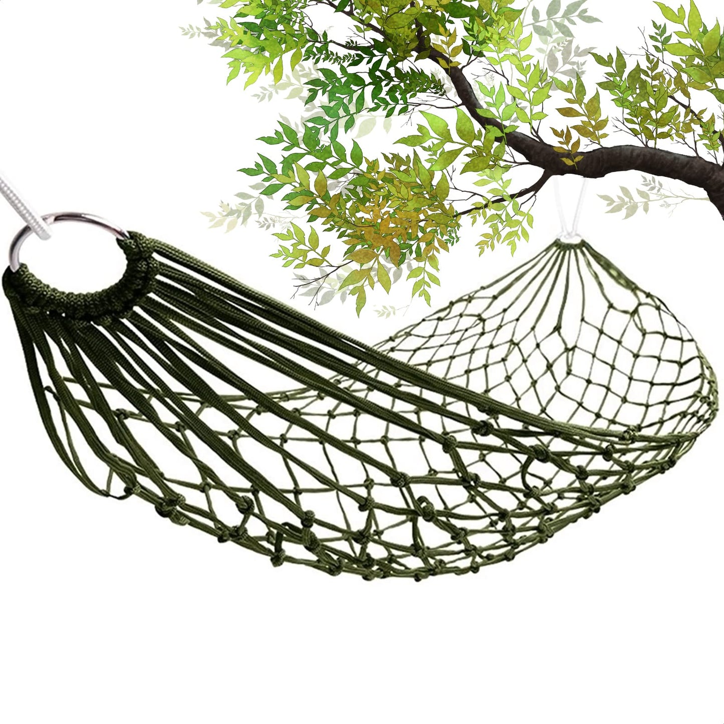 Portable Outdoor Camping Hammock, Net Swing Tree Straps, Single or Double Mesh Nylon Hammock for Hiking and Travel
