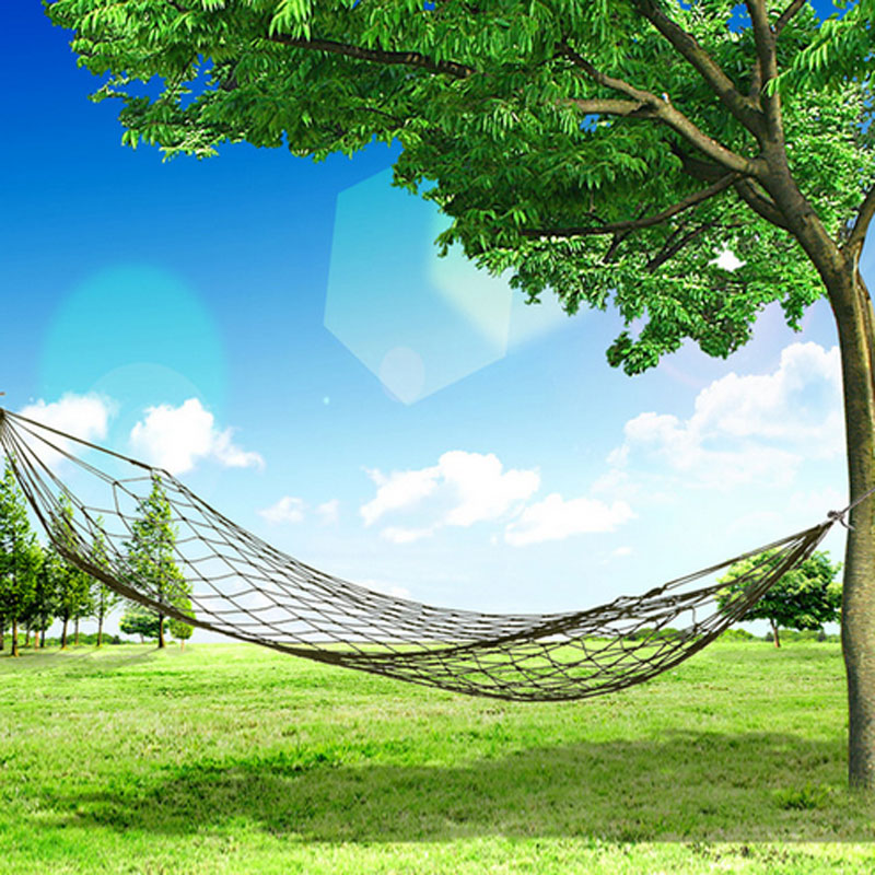 Portable Outdoor Camping Hammock, Net Swing Tree Straps, Single or Double Mesh Nylon Hammock for Hiking and Travel