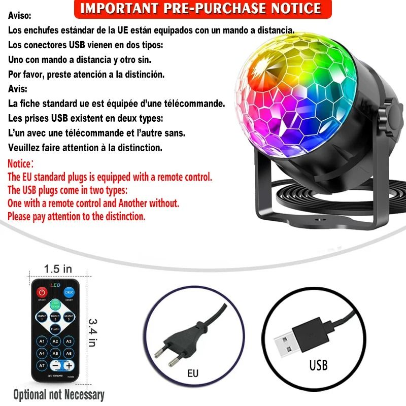 LED Stage Disco Light Rotating RGB Party Lamp with Sound Activation