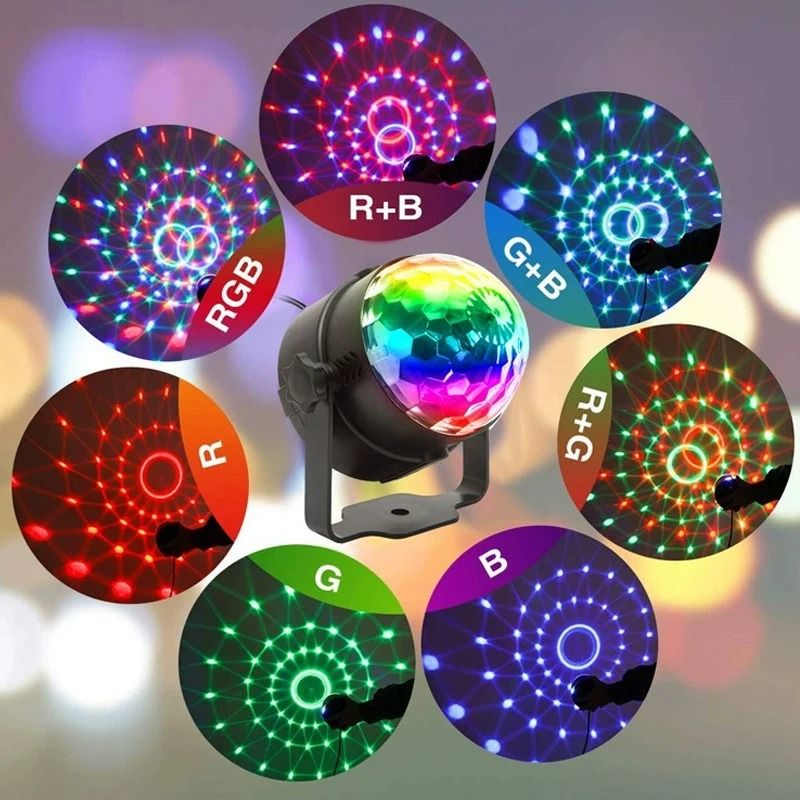 LED Stage Disco Light Rotating RGB Party Lamp with Sound Activation