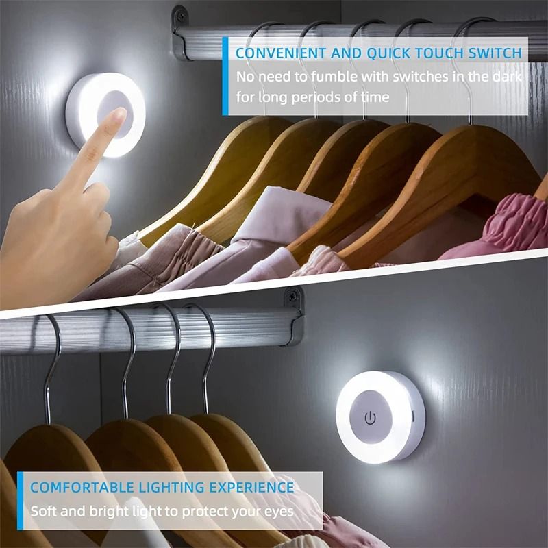 Energy Saving Led Touch Sensor Night Lights USB Rechargeable Magnetic Wall Light Room Aisle Bedroom Round Portable Night