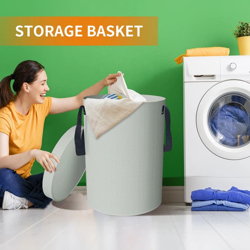 Foldable PP Woven Storage Bucket with Lid – Toy & Laundry Organizer Basket