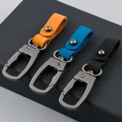Matte Leather & Metal Keychain – Minimalist Anti-Detachable Key Ring for Men & Women