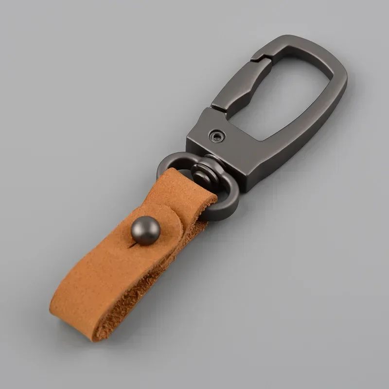 Matte Leather & Metal Keychain – Minimalist Anti-Detachable Key Ring for Men & Women