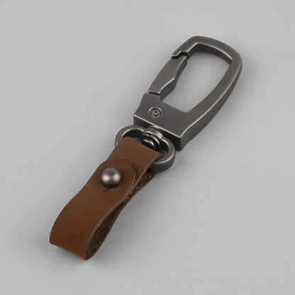 Matte Leather & Metal Keychain – Minimalist Anti-Detachable Key Ring for Men & Women
