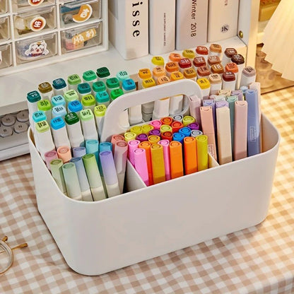 Compact 5-Compartment Portable Desk Organizer - Plastic Storage Basket with Handle