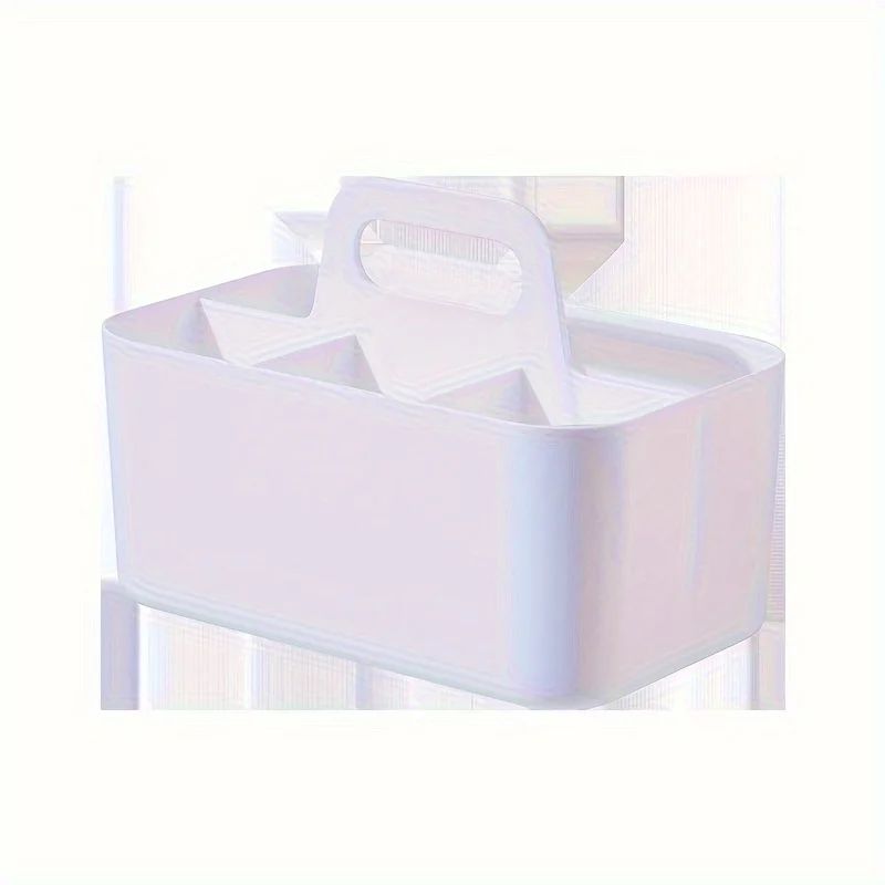 Compact 5-Compartment Portable Desk Organizer - Plastic Storage Basket with Handle