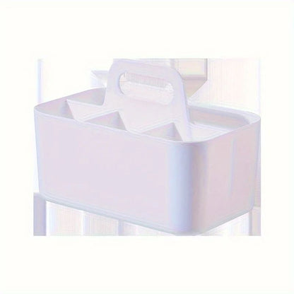 Compact 5-Compartment Portable Desk Organizer - Plastic Storage Basket with Handle