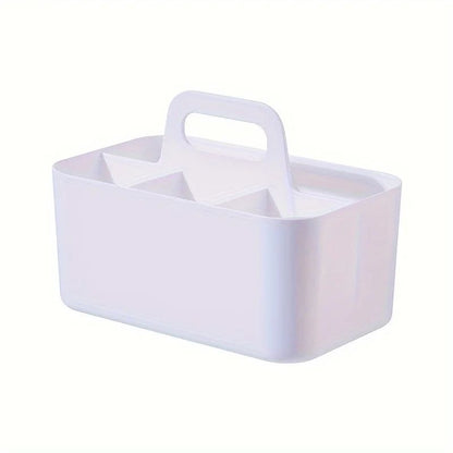 Compact 5-Compartment Portable Desk Organizer - Plastic Storage Basket with Handle